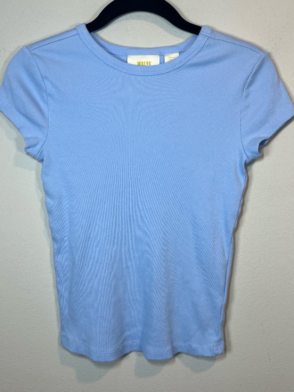 Maeve by Anthropologie Baby Tee Shirt Light Blue Short Sleeve Ribbed Crew  Small